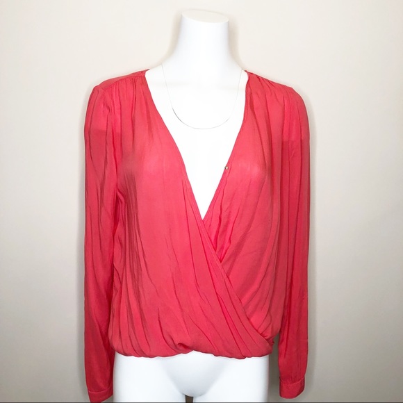 Velvet Small Coral V Neck Drapey Blouse - Picture 2 of 5